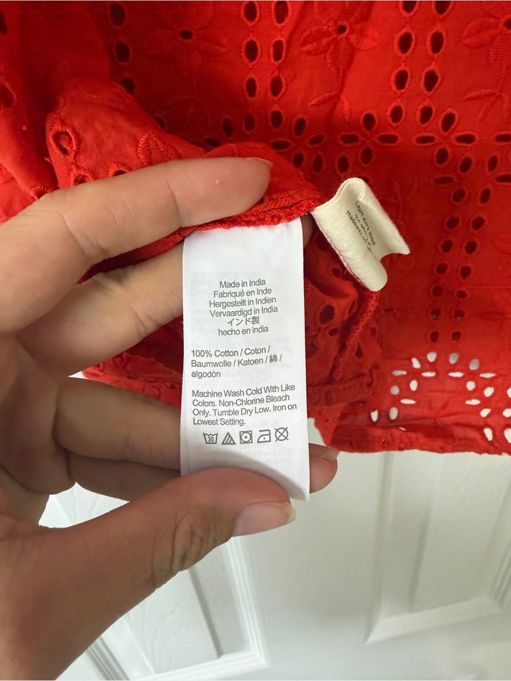 Madewell Red Eyelet Flutter Sleeve Top Size Medium 100% Cotton Boho Cottagecore - Picture 7 of 8